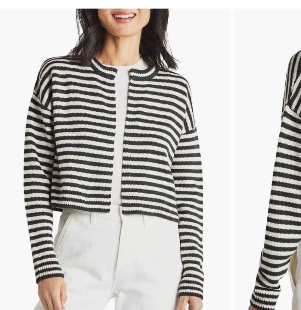 Splendid Black and Cream Striped Cropped Cardigan